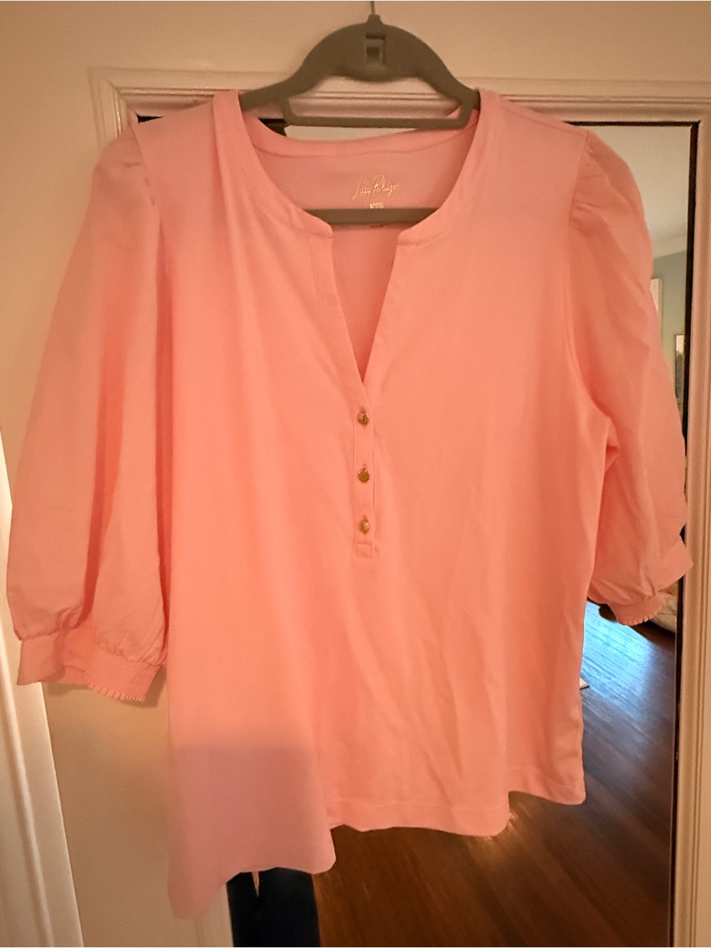 Lilly Pulitzer Ronson Knit Split V-Neck Short Puff Sleeve Top